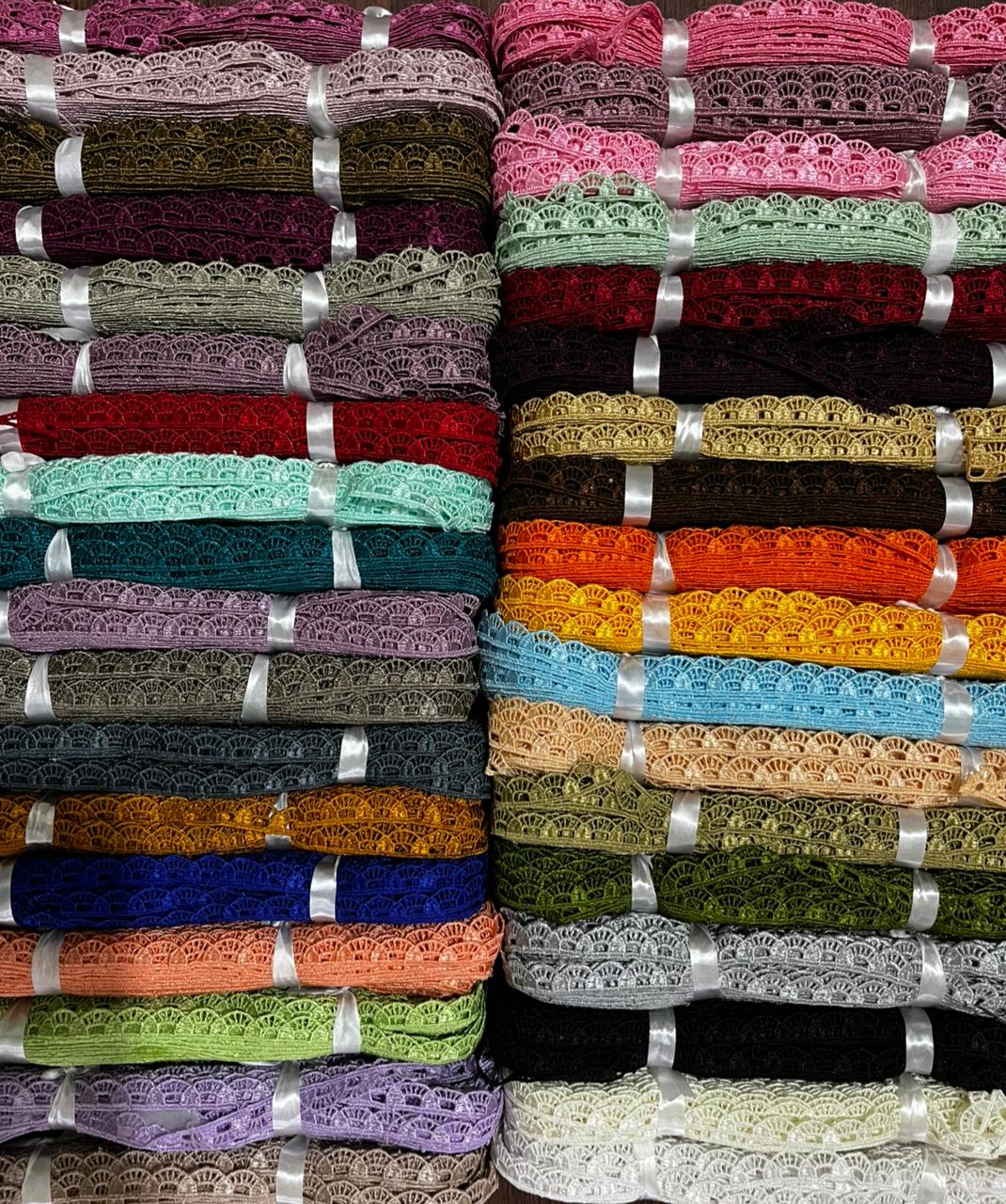 ₹5/mtr Wholesale Price GPO Lace Trims by AV Creations ( Pack of 35pcs/ 32 Colors)