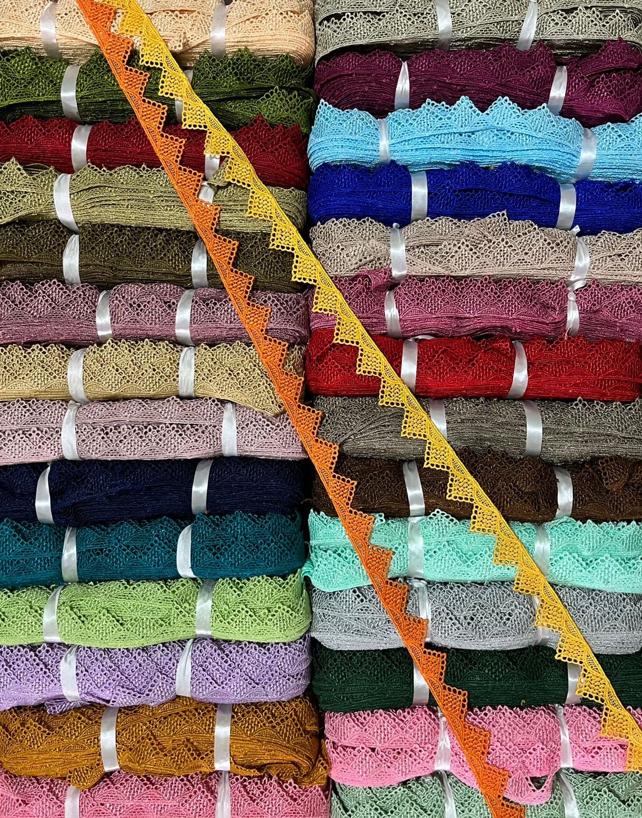 ₹7.75/mtr Trending GPO Lace Design by AV Creations ( Pack of 36pcs/ 33 Colors)