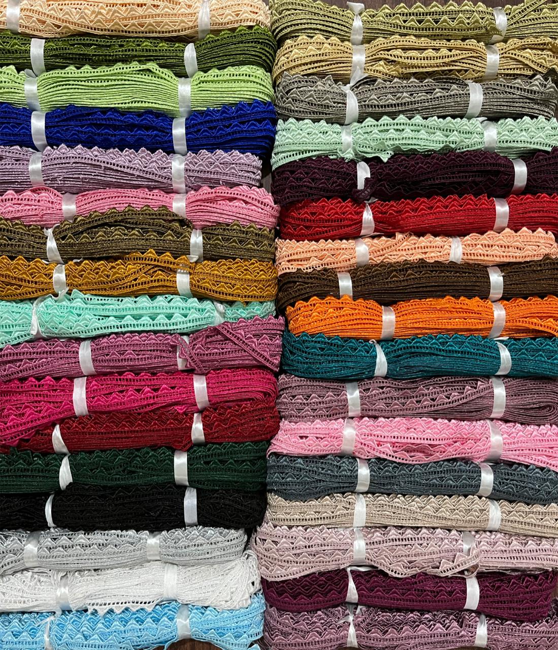 ₹5/mtr Designer Polester Lace Designed by AV Creations (Pack of 15 Pcs/15 Shades)