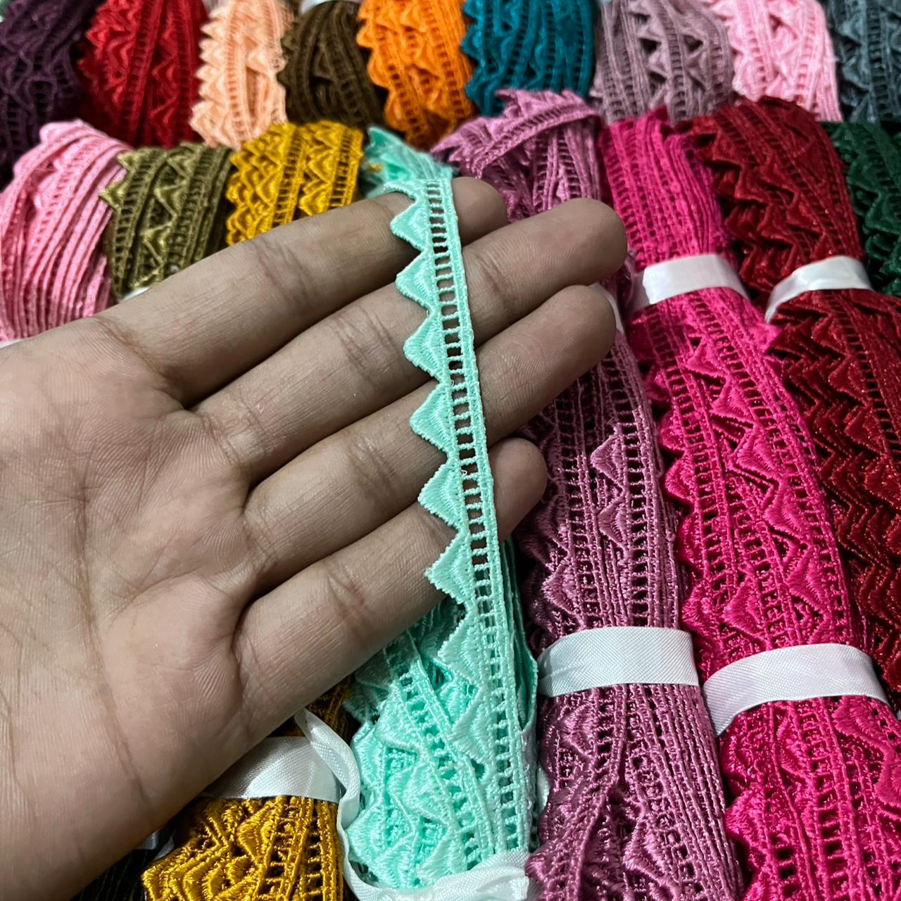 ₹5/mtr Designer Polester Lace Designed by AV Creations (Pack of 15 Pcs/15 Shades)