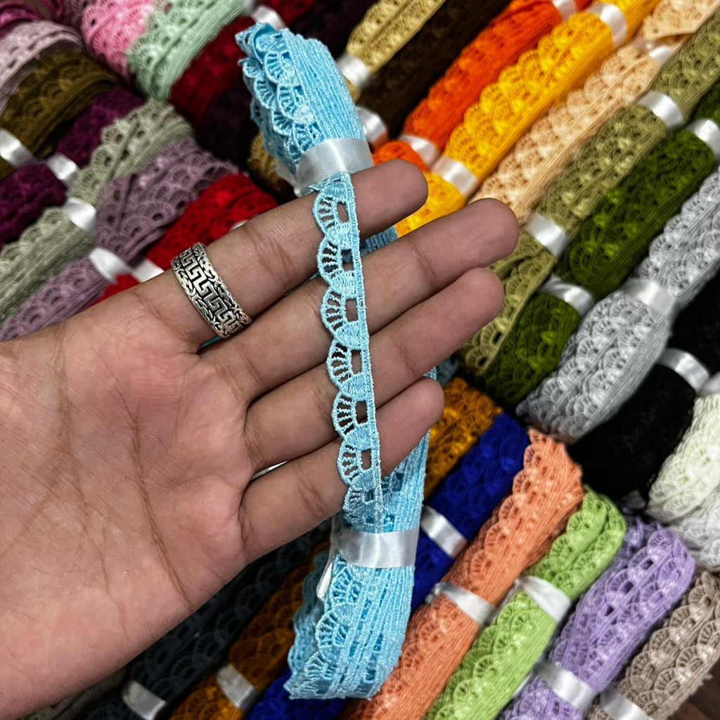 ₹5/mtr Wholesale Price GPO Lace Trims by AV Creations ( Pack of 35pcs/ 32 Colors)
