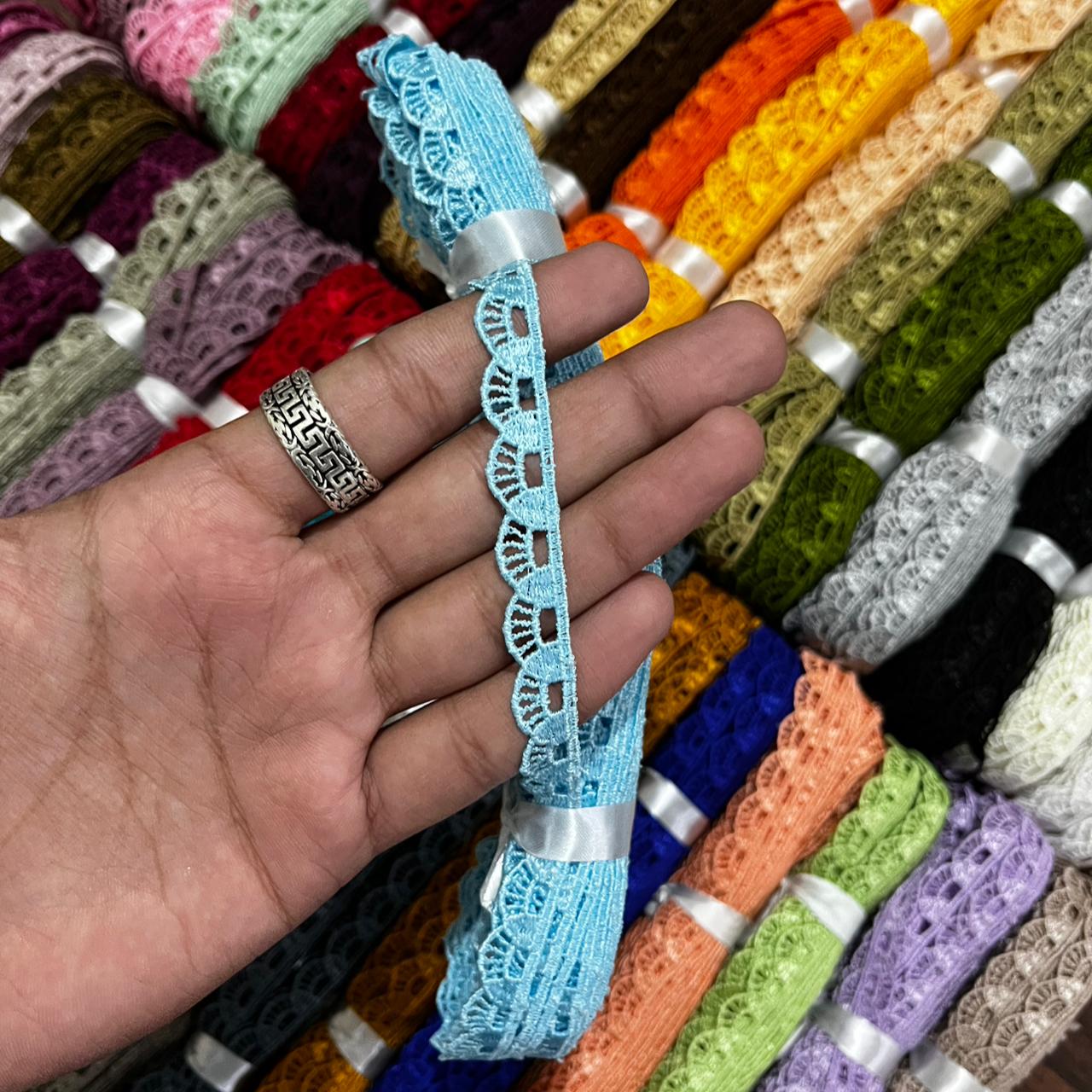 ₹5/mtr Wholesale Price GPO Lace Trims by AV Creations ( Pack of 35pcs/ 32 Colors)